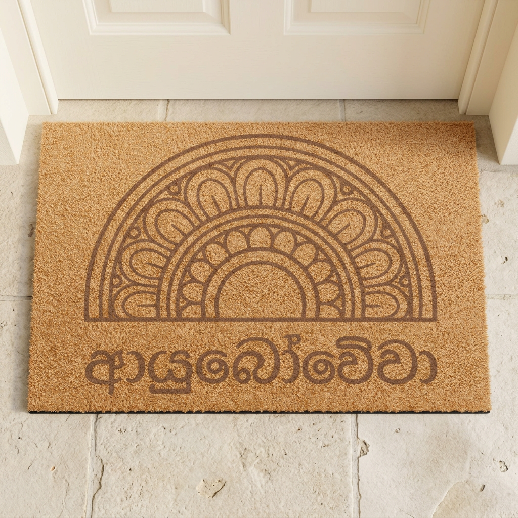 Ayubowewa Coir Doormat | Sri Lankan Floral Mandala Welcome Mat