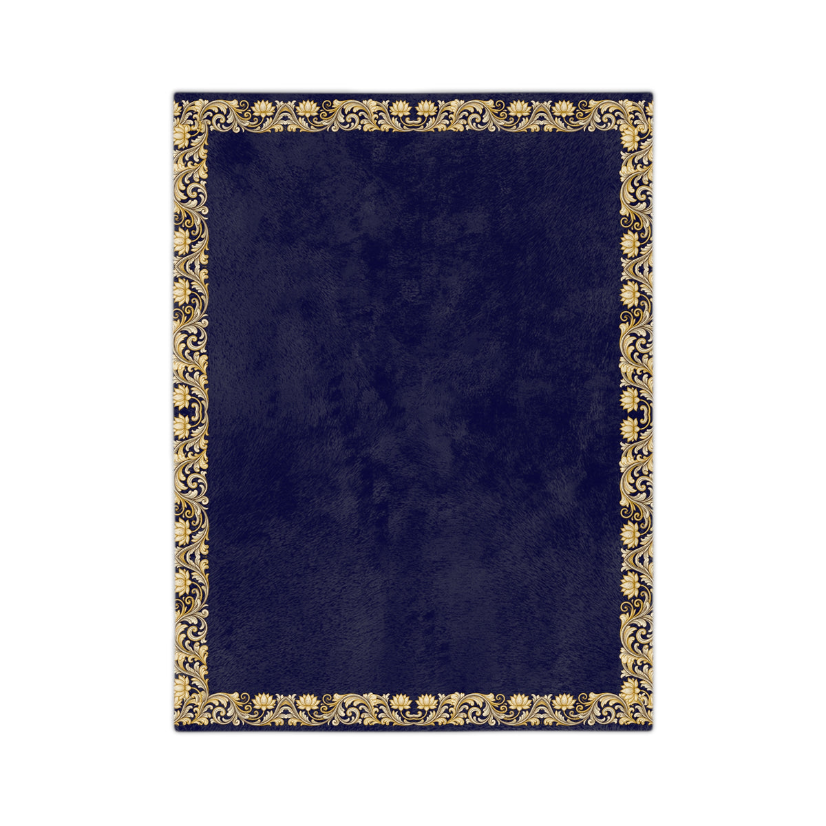 Navy & Gold Ornate Border Velveteen Microfiber Blanket