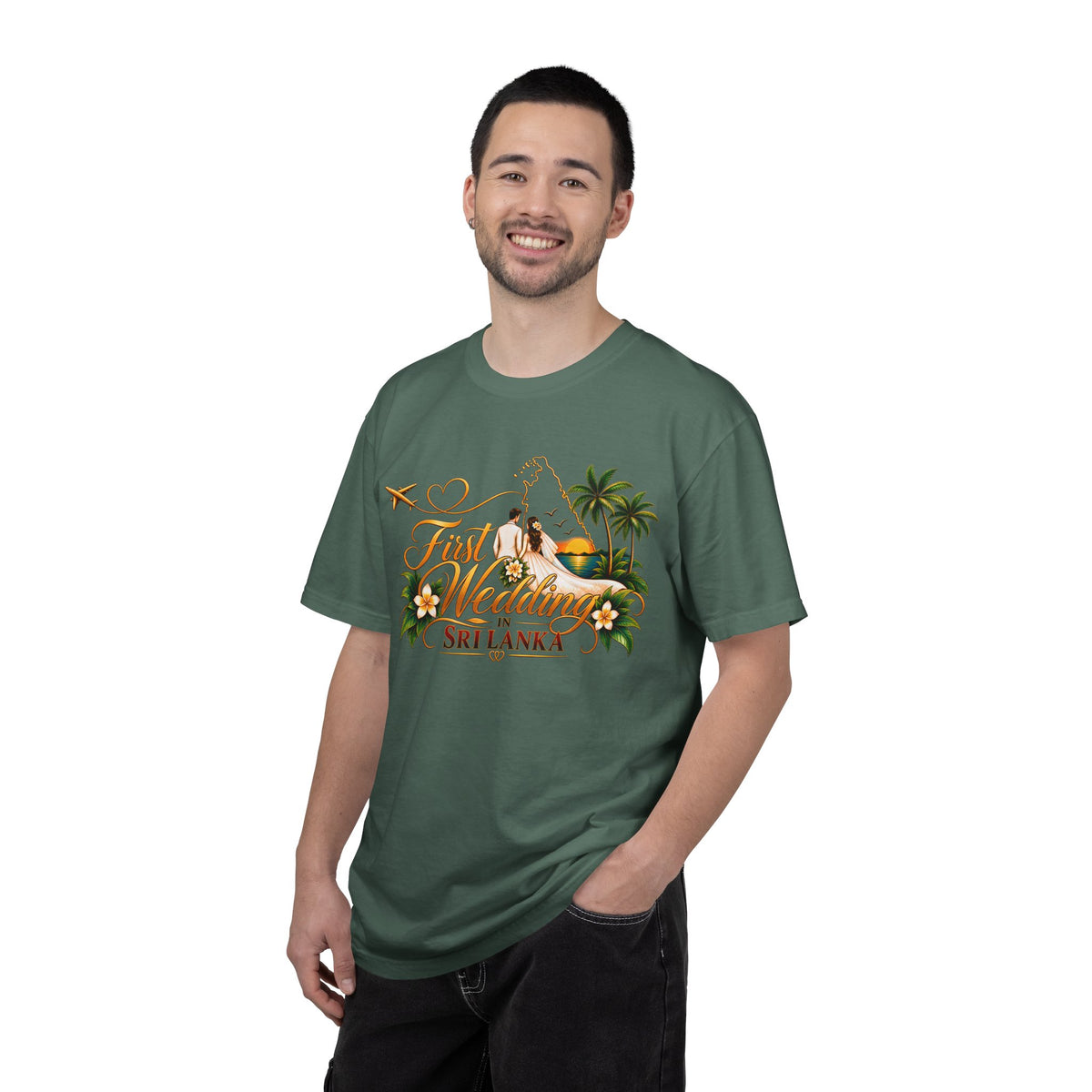 Sri Lanka Destination Wedding T-Shirt — "First Wedding Sri Lanka" Couple Tee (Roshini & Rohan 2026)