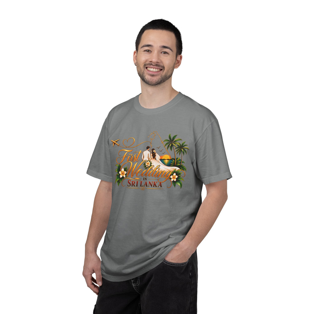 Sri Lanka Destination Wedding T-Shirt — "First Wedding Sri Lanka" Couple Tee (Roshini & Rohan 2026)