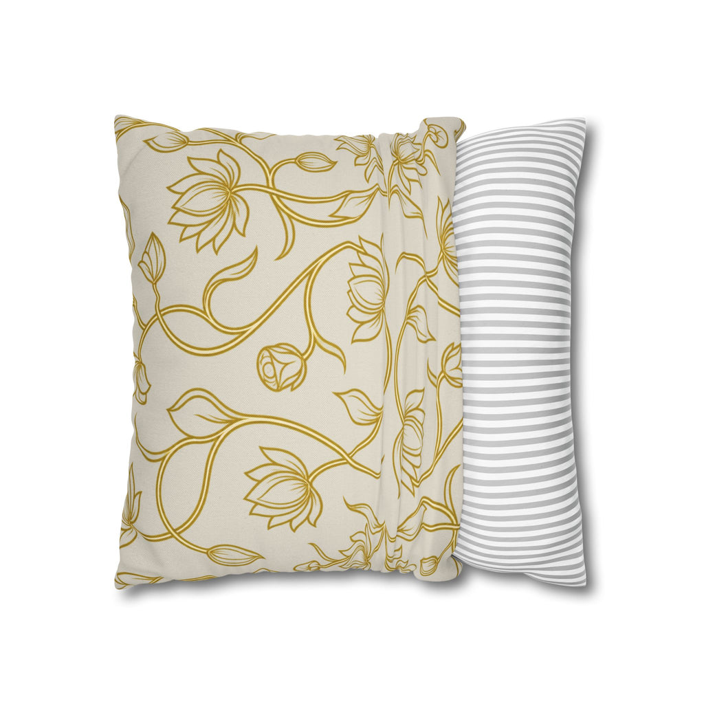 Ceylon Lotus Cushion Cover Sri Lankan Temple Flower Gold Botanical Pillow Case