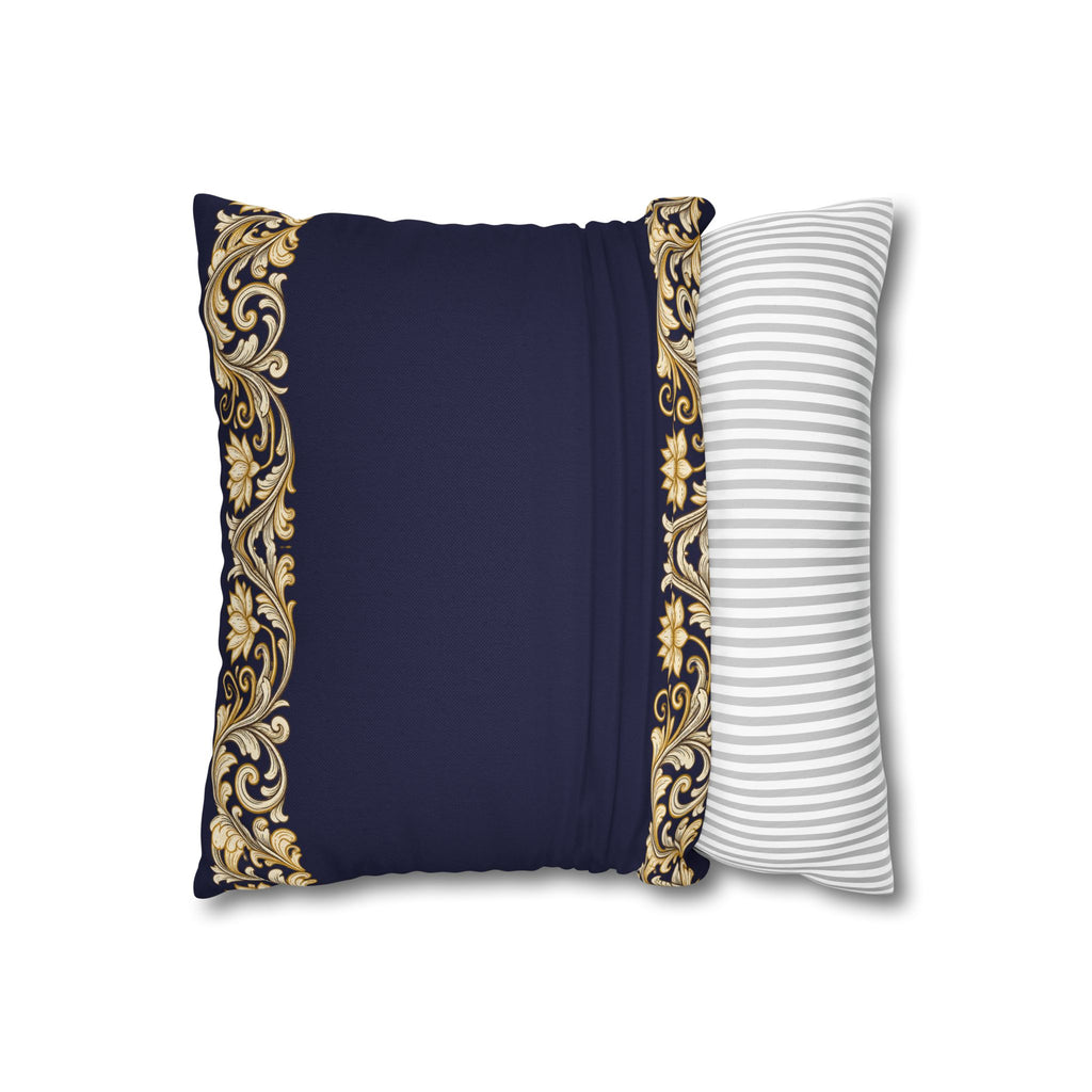 Baroque Gold Scroll Decorative Pillowcase — Navy Square Throw Pillow Cover
