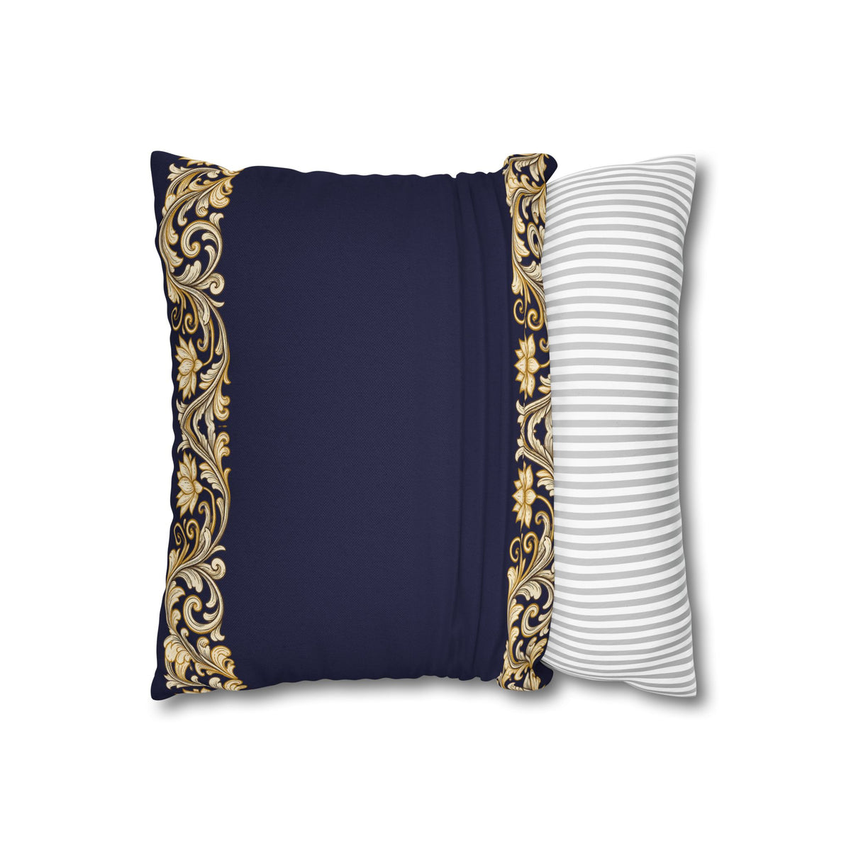 Baroque Gold Scroll Decorative Pillowcase — Navy Square Throw Pillow Cover