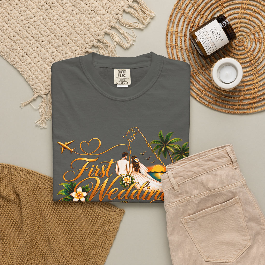 Sri Lanka Destination Wedding T-Shirt — "First Wedding Sri Lanka" Couple Tee (Roshini & Rohan 2026)