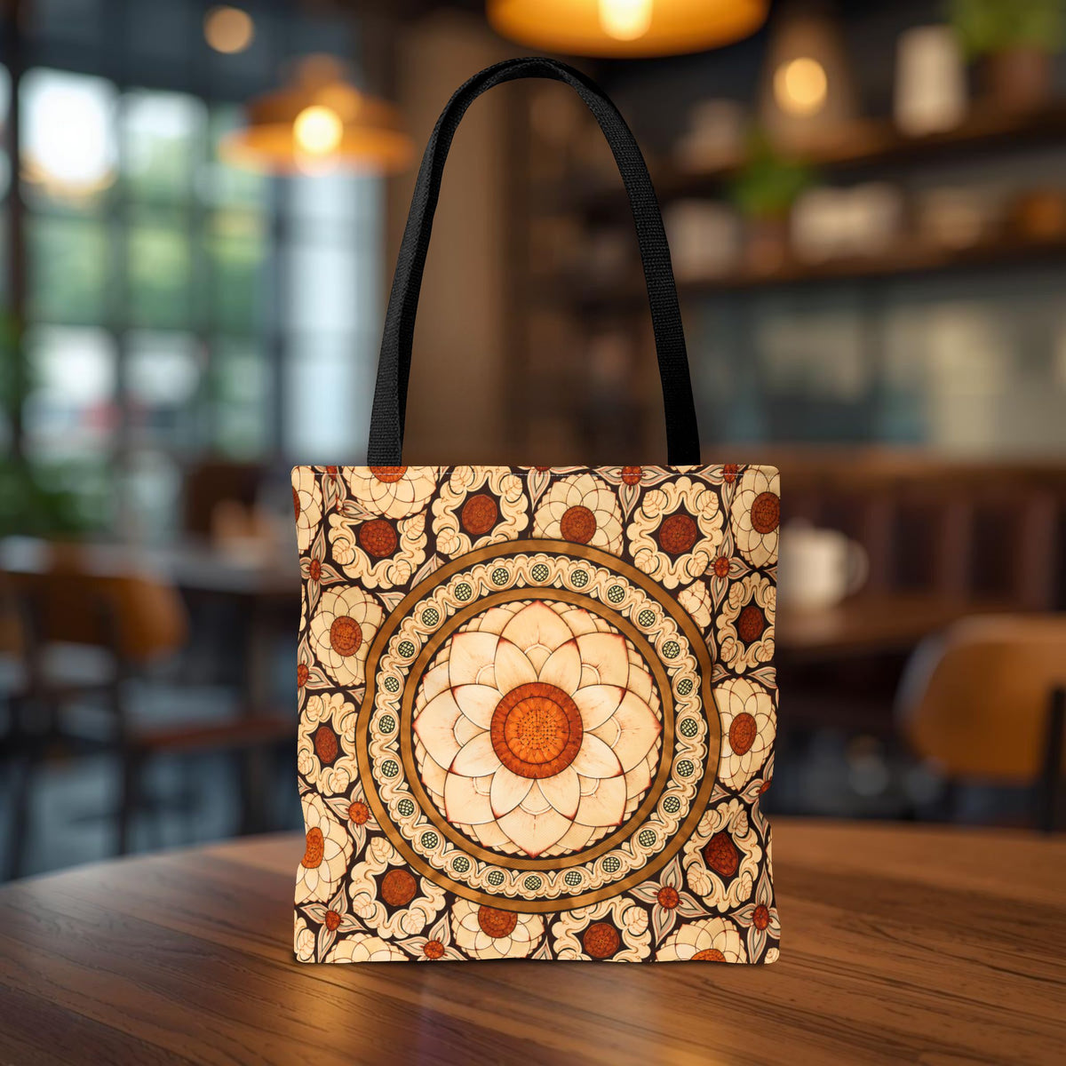 Sri Lankan Floral Mandala Tote Bag Cream & Terracotta