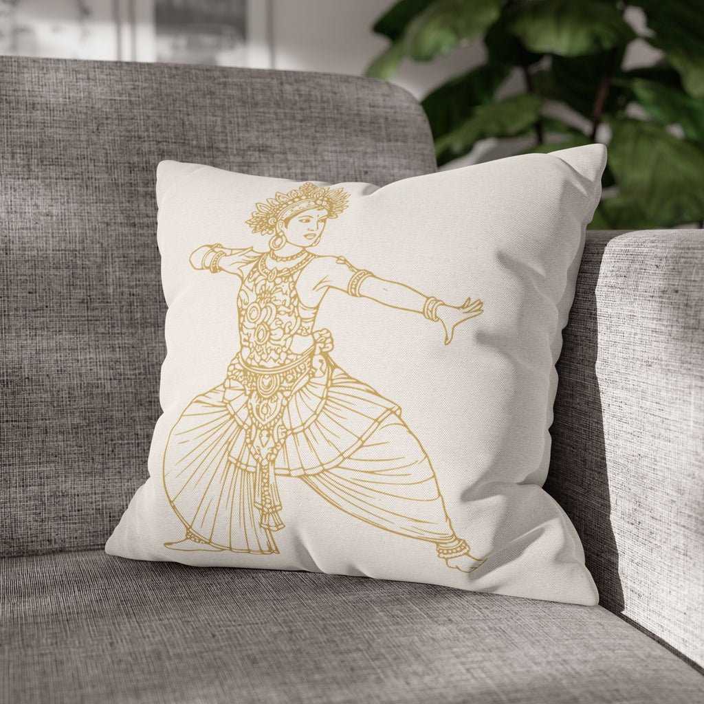 Sri Lankan Dancer Cushion Cover Gold Line Art Pillowcase