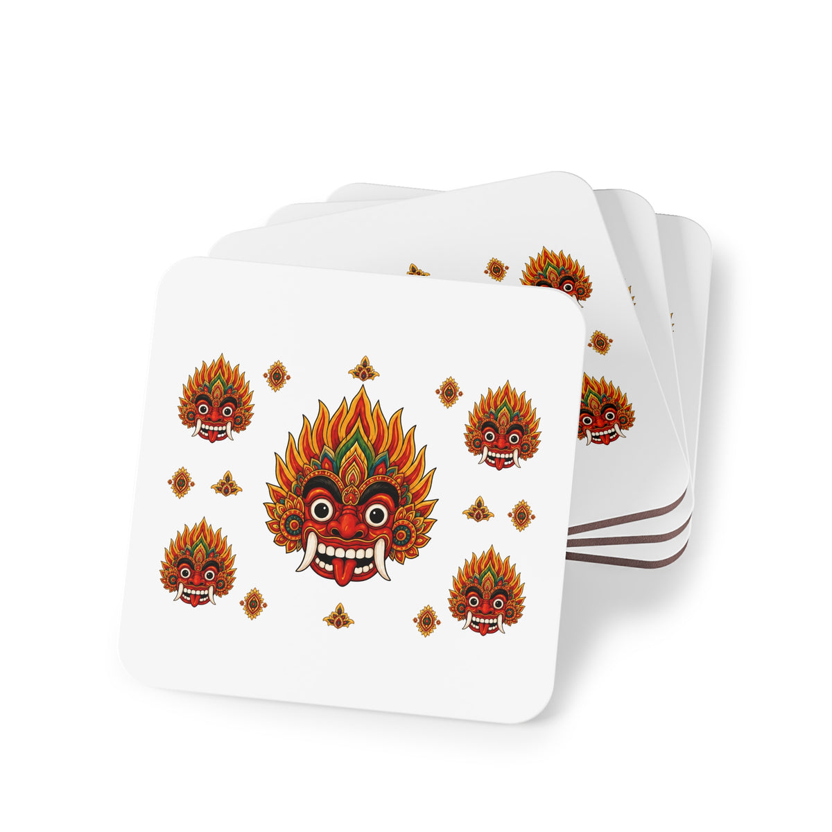Raksha Mask Hardboard Coaster Set Sri Lankan Devil Dance Folk Art | Ceylon Culture Vibes