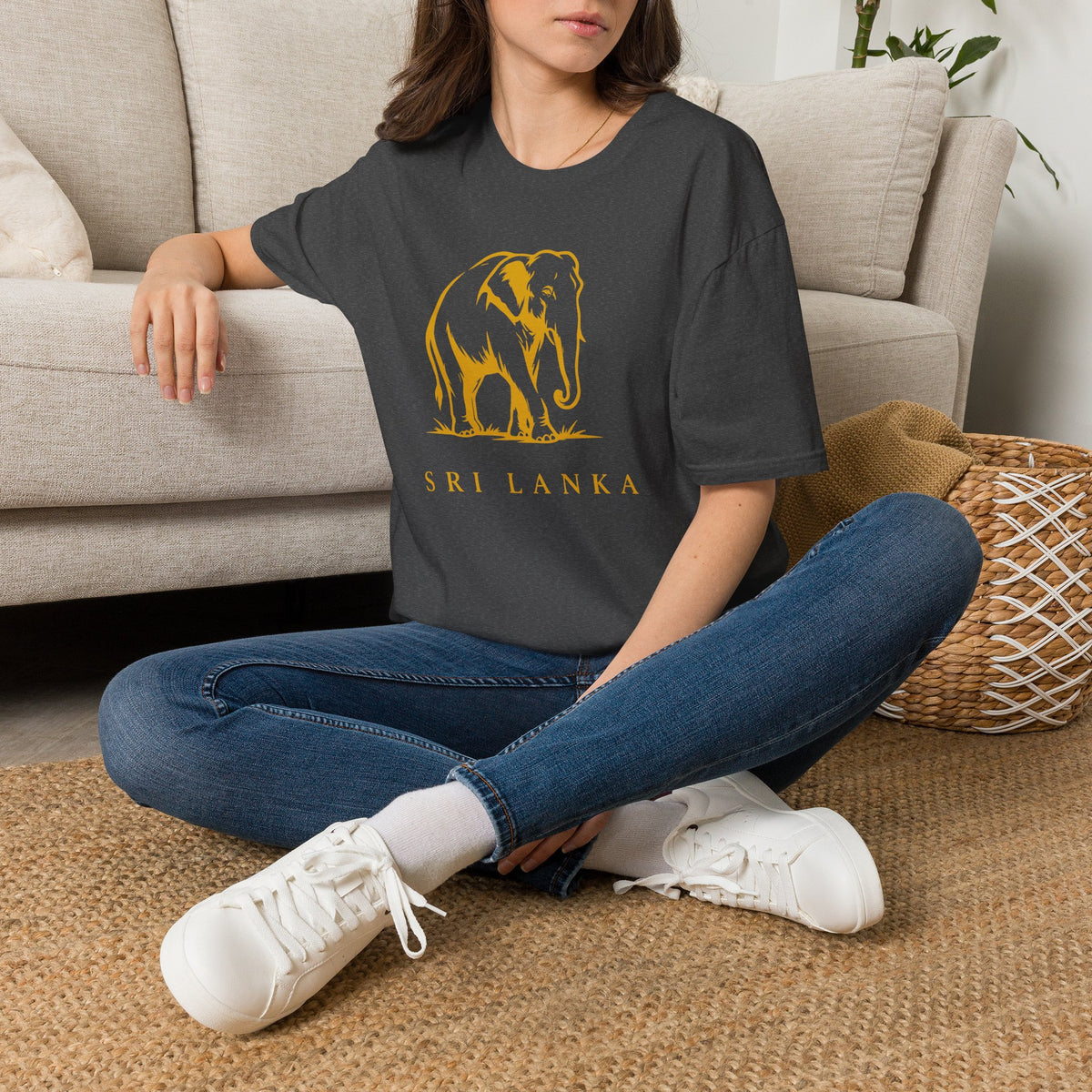Sri Lanka Elephant Unisex T-Shirt Minimal Ochre Graphic Tee