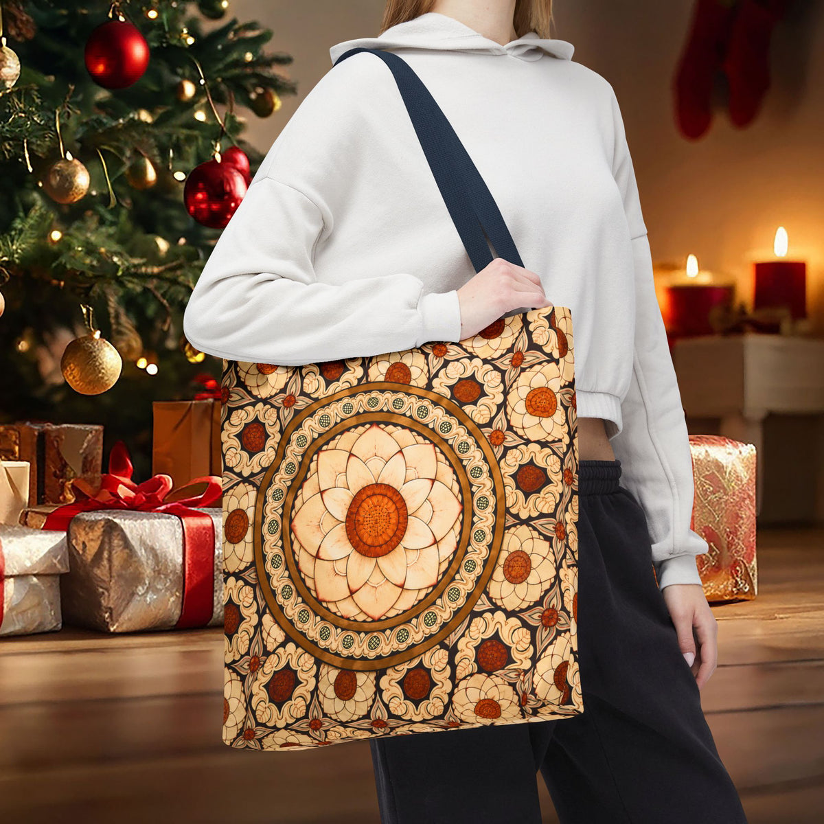 Sri Lankan Floral Mandala Tote Bag Cream & Terracotta