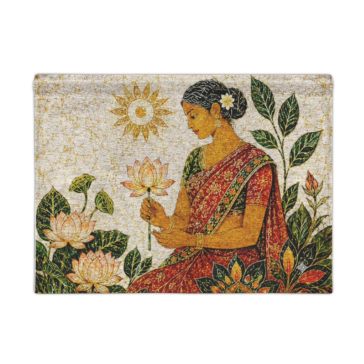 Golden Palm & Lotus Woven Wall Tapestry