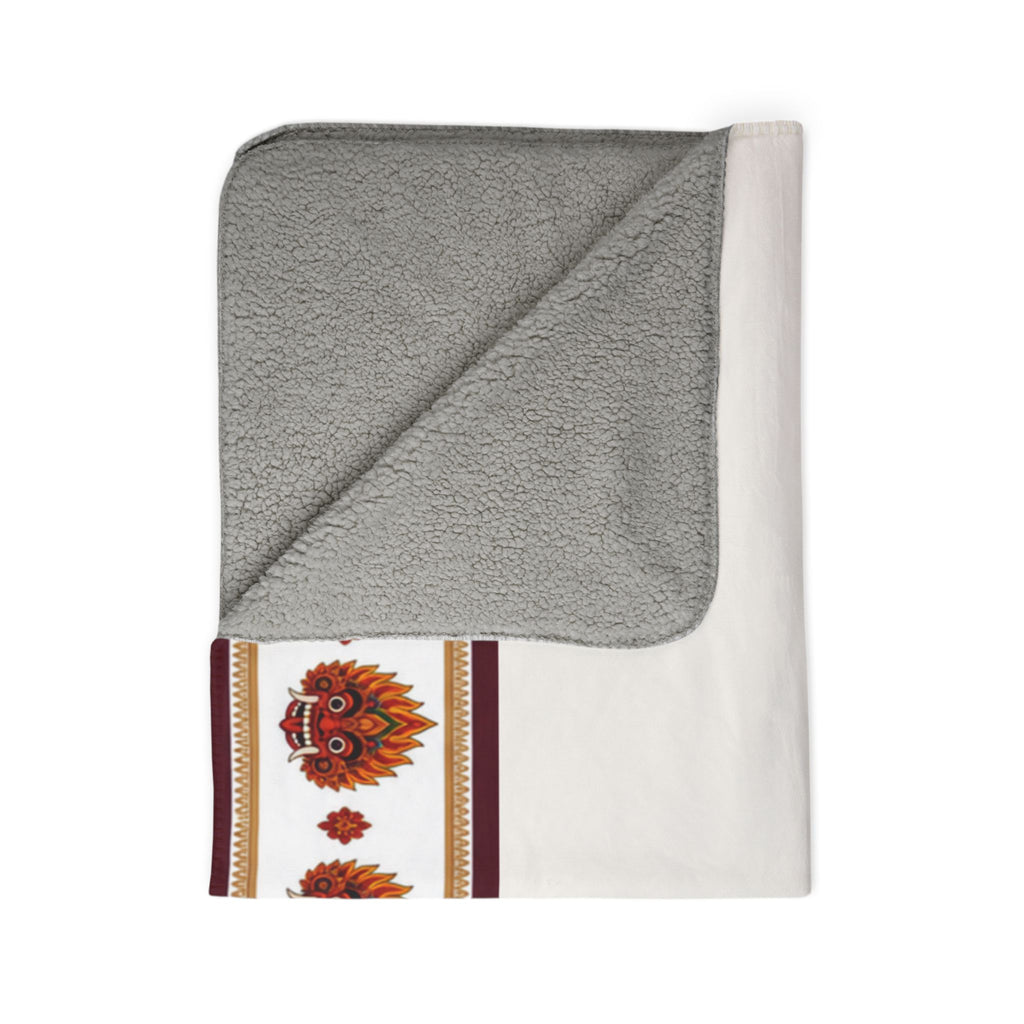 Raksha Mask Border Fleece Blanket Sri Lankan Devil Dance Sherpa Throw | Ceylon Culture Vibes