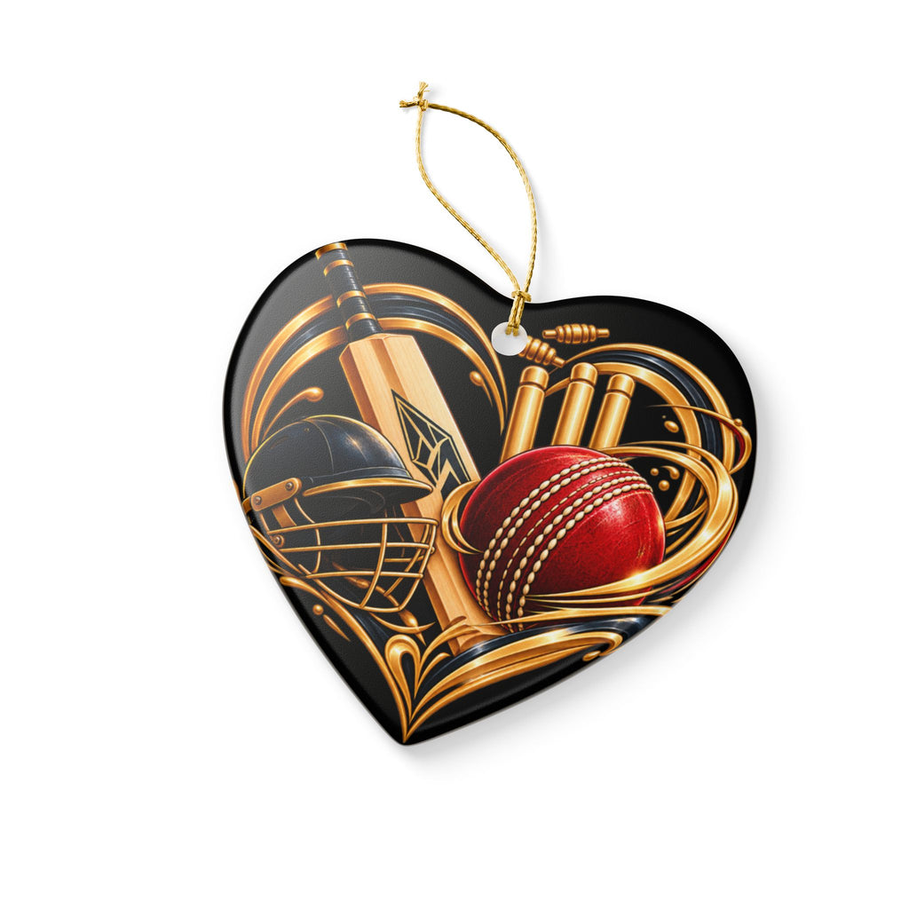 Cricket Heart Ornament  Ceramic Sports Decoration with Bat, Ball & Helmet