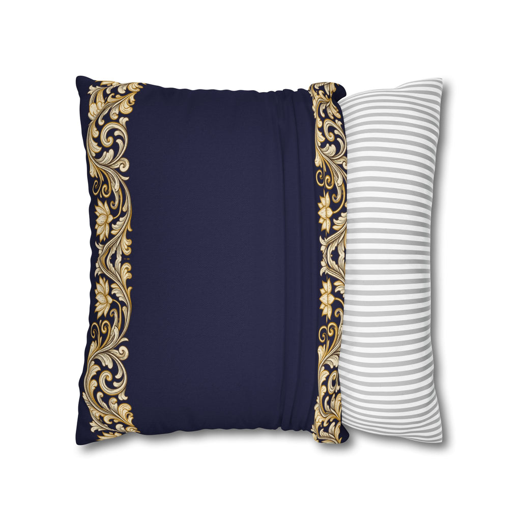 Baroque Gold Scroll Decorative Pillowcase — Navy Square Throw Pillow Cover