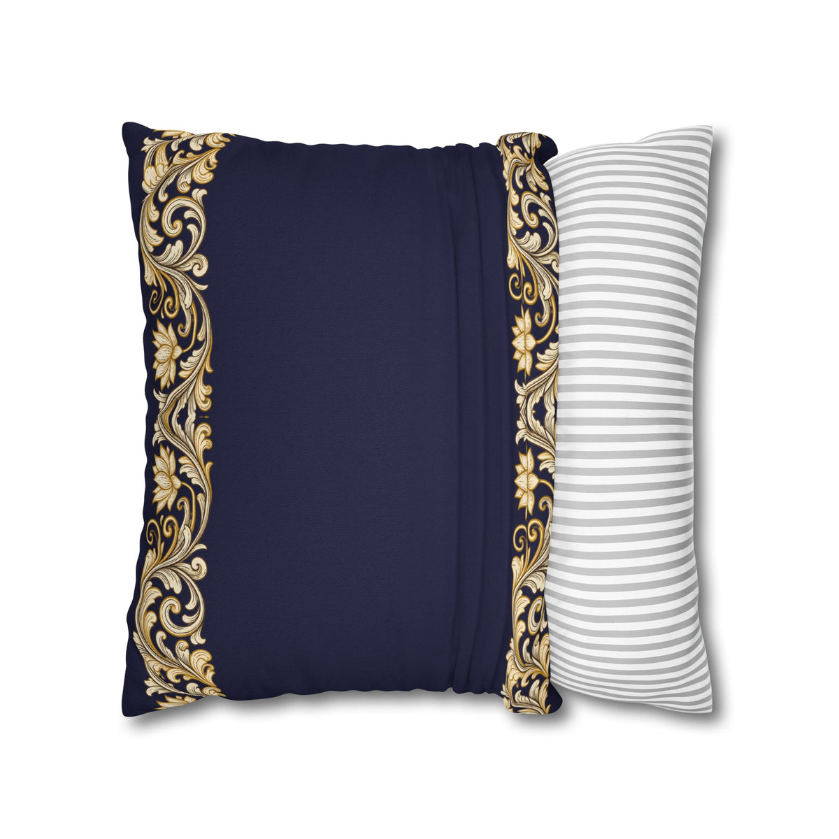 Baroque Gold Scroll Decorative Pillowcase — Navy Square Throw Pillow Cover