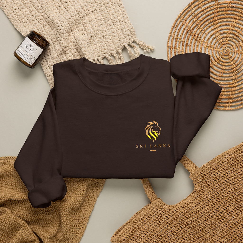 Embroideredlion face srilanka flag Minimal Palm Crest Sweatshirt — Small Tropical Logo Crewneck