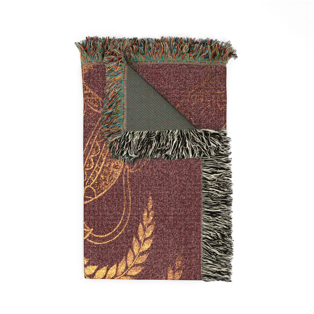 Punkalasa Woven Throw Blanket Sri Lankan Heritage Burgundy Gold Cotton Fringe Blanket
