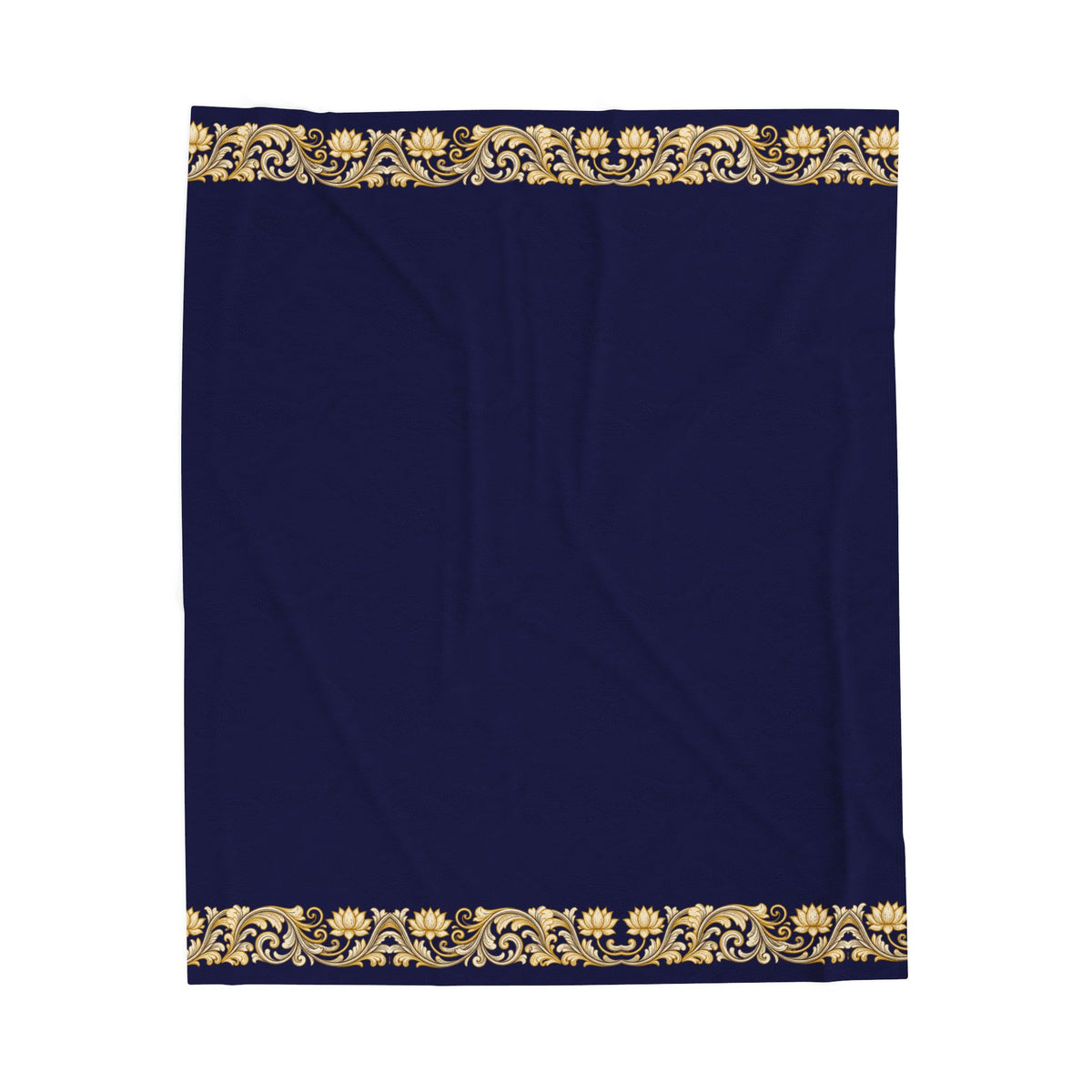 Navy & Gold Floral Border Velveteen Plush Blanket