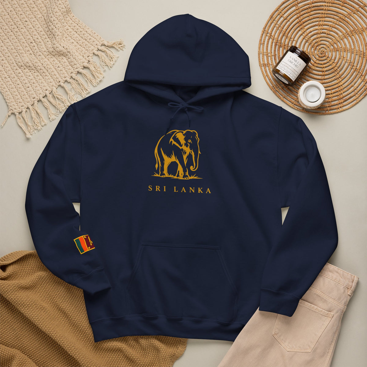Sri Lanka Elephant Unisex Hoodie Gold Heritage Design