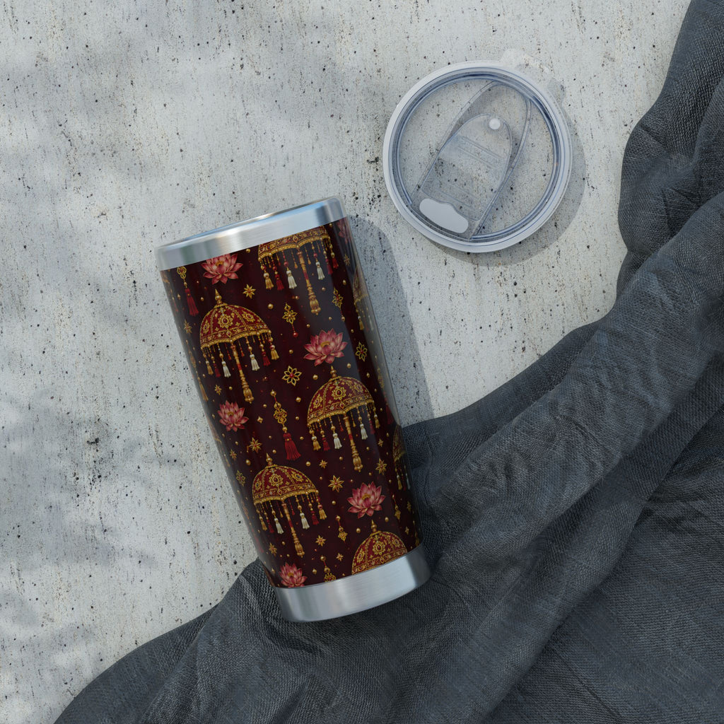 Sri Lanka Sesath Umbrella & Lotus Tumbler 20oz | Burgundy & Gold