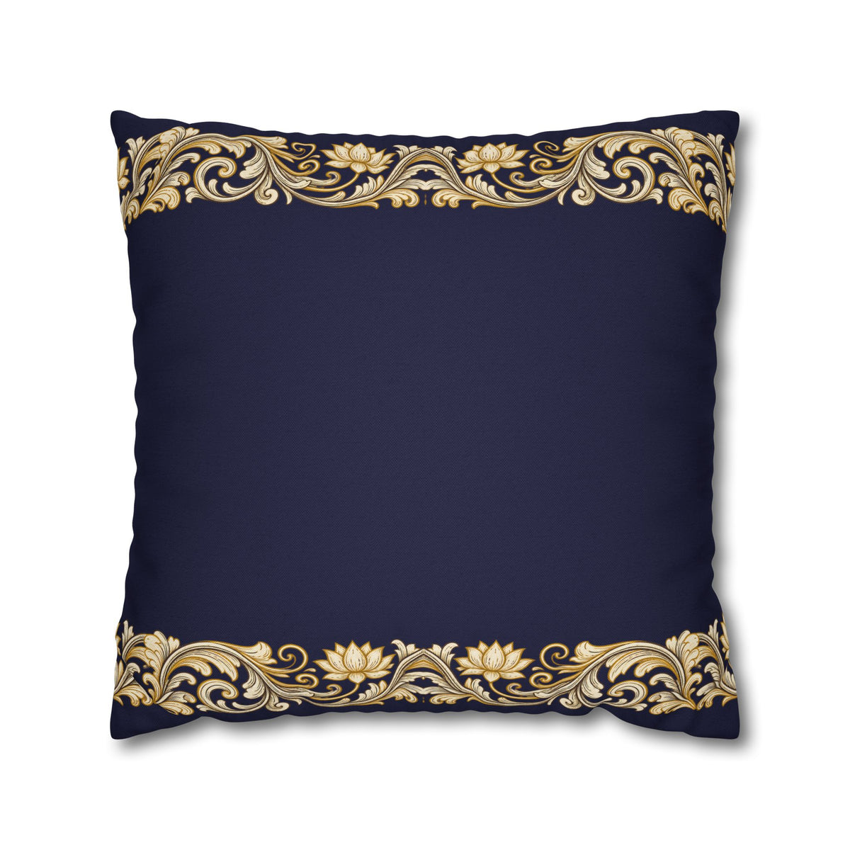 Baroque Gold Scroll Decorative Pillowcase — Navy Square Throw Pillow Cover