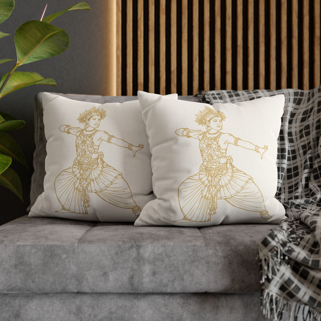Sri Lankan Dancer Cushion Cover Gold Line Art Pillowcase