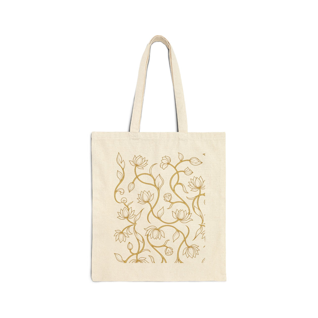Ceylon Lotus Canvas Tote Bag Sri Lankan Temple Flower Gold Botanical Cotton Shopper