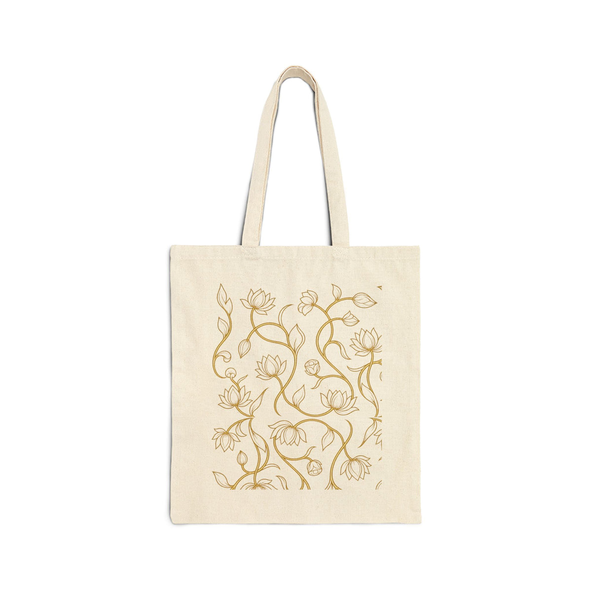 Ceylon Lotus Canvas Tote Bag Sri Lankan Temple Flower Gold Botanical Cotton Shopper