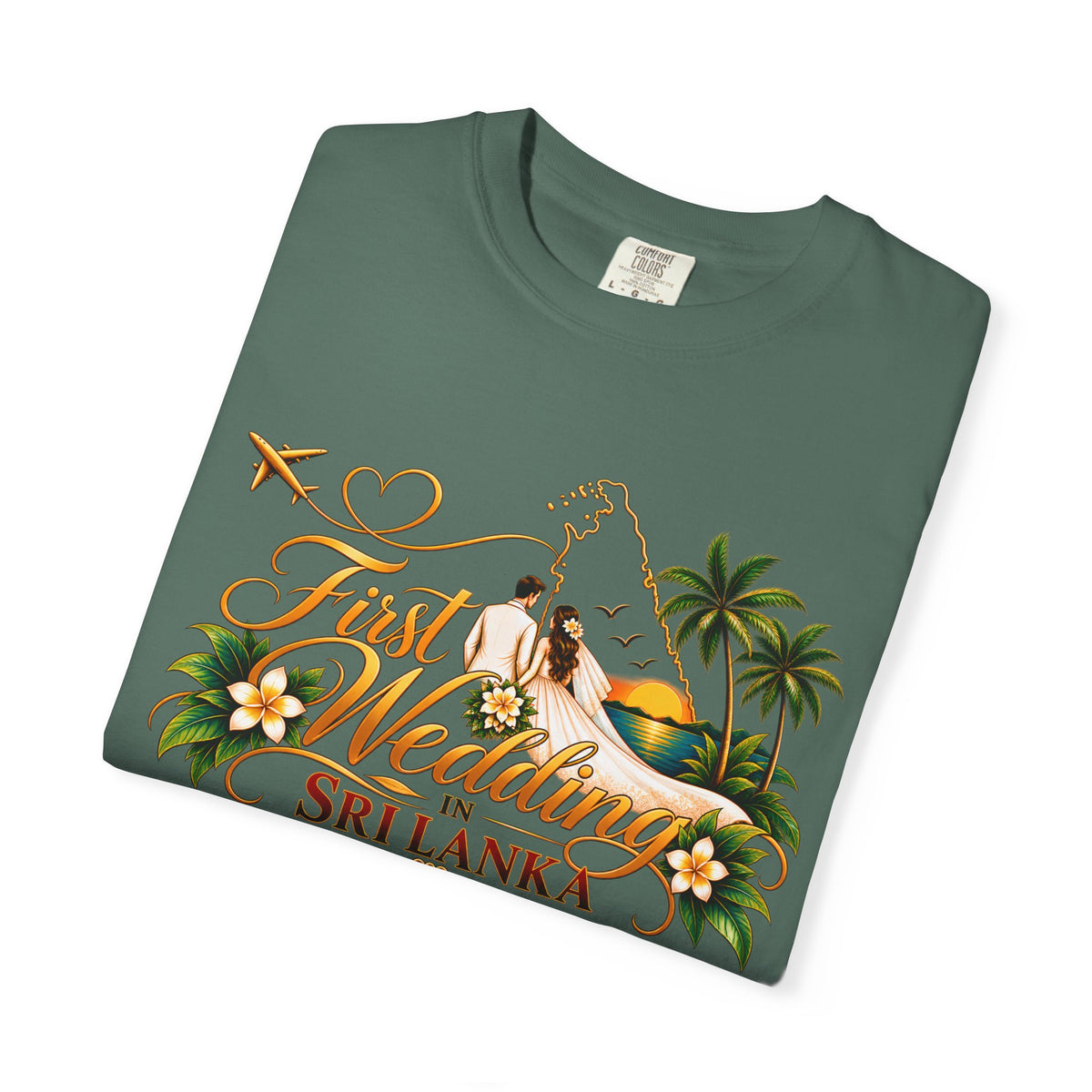 Sri Lanka Destination Wedding T-Shirt — "First Wedding Sri Lanka" Couple Tee (Roshini & Rohan 2026)