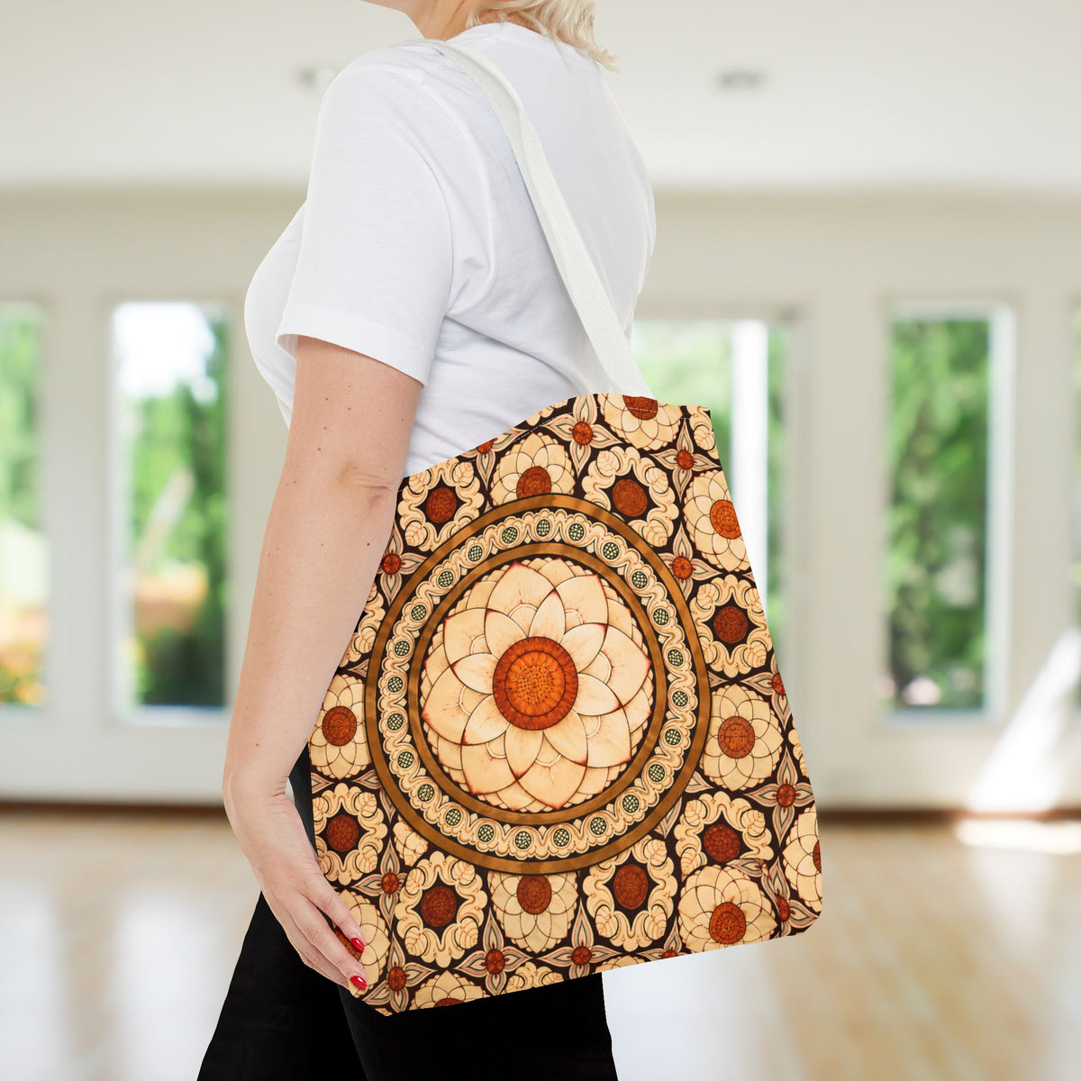 Sri Lankan Floral Mandala Tote Bag Cream & Terracotta