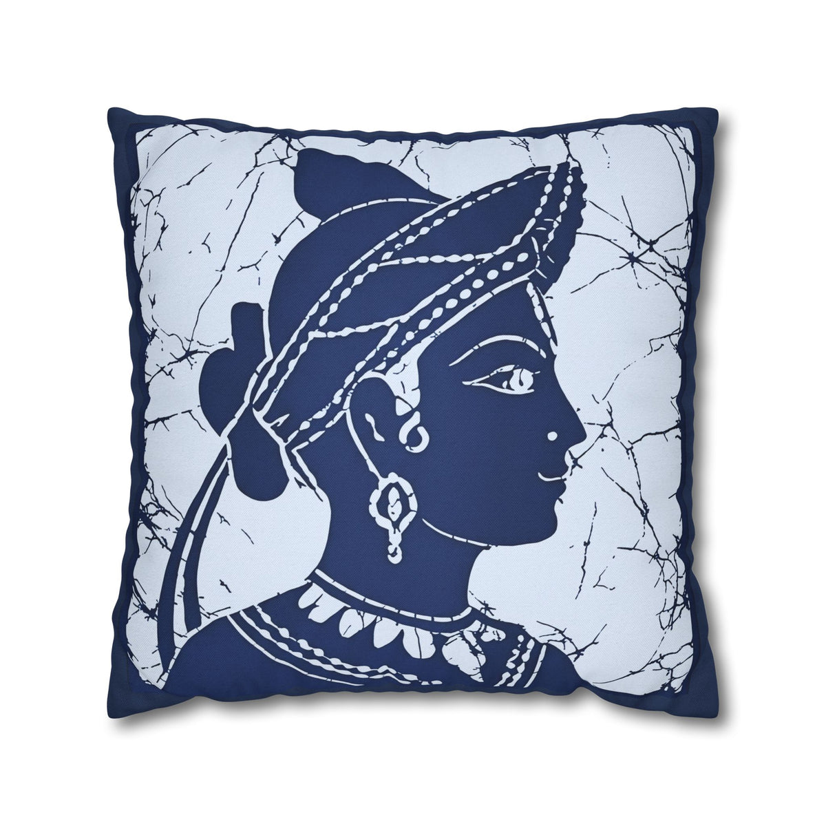 Sigiriya Apsara Batik Cushion Cover Navy Blue Sri Lankan Heritage Throw Pillow