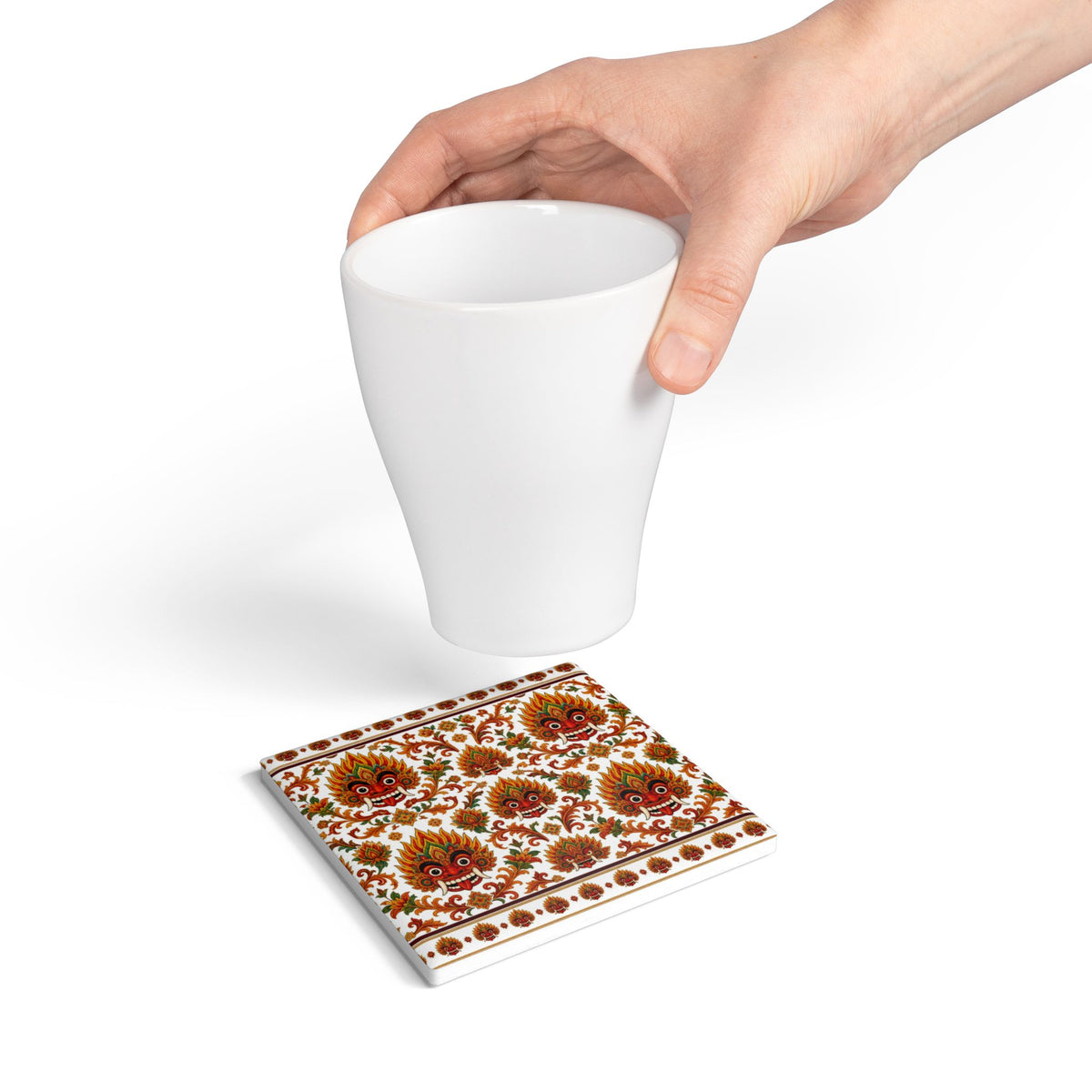 Sri Lanka Raksha Mask Ceramic Coaster  Kolam Devil Dance Pattern