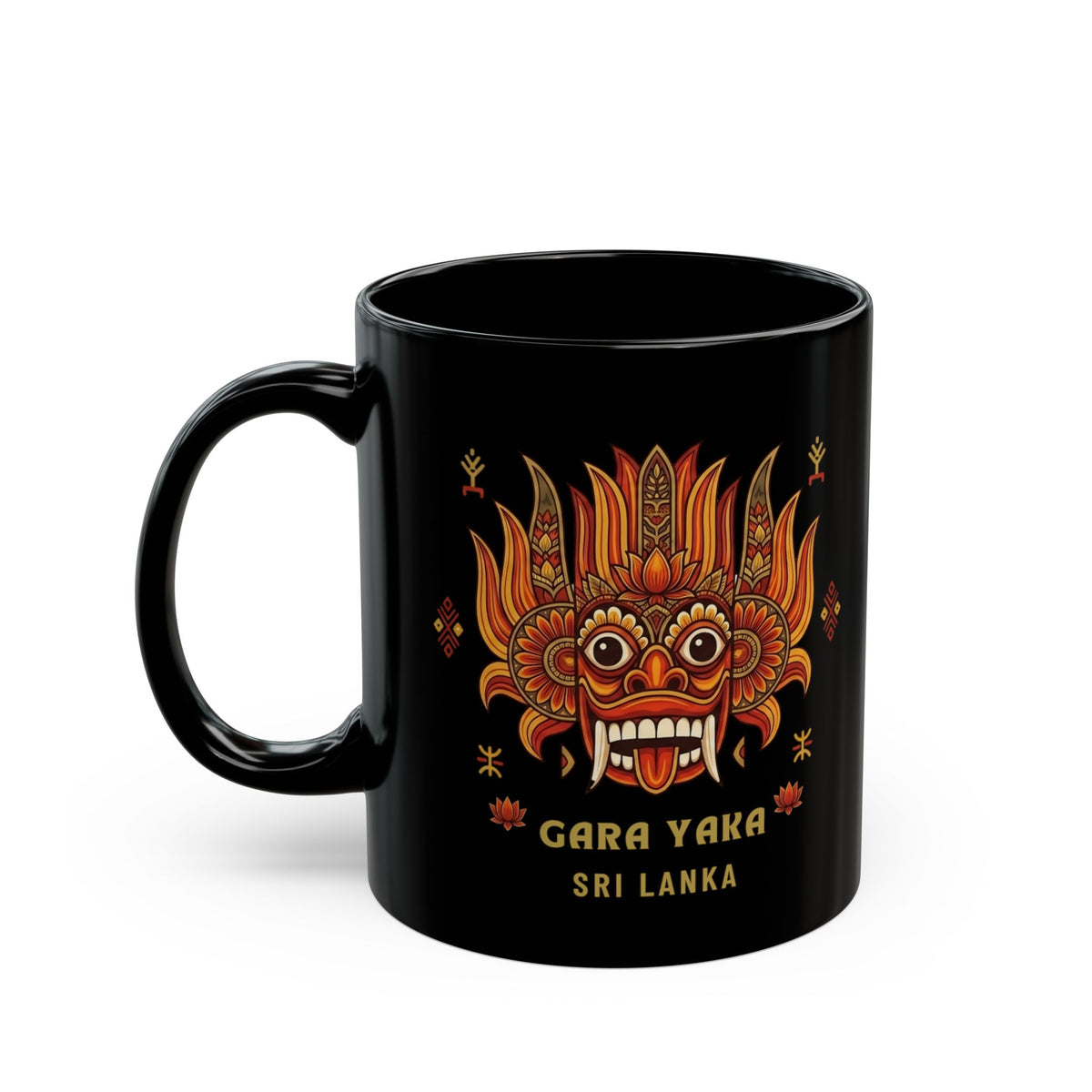 Gara Yaka Black Coffee Mug Sri Lankan Demon Mask Raksha Folk Art Ceramic Cup
