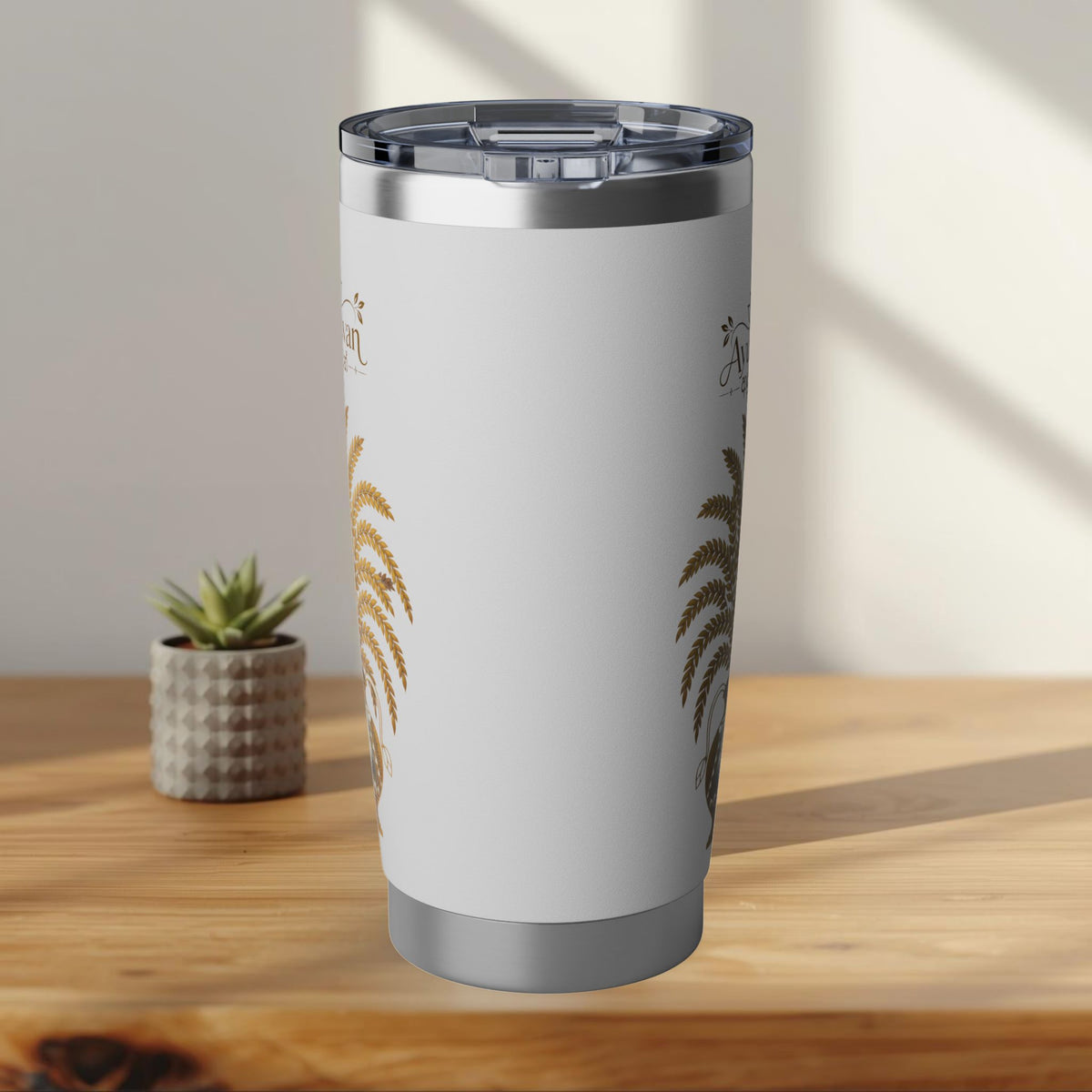 Ayubowan Punkalasa Travel Tumbler Sri Lankan Gold Blessing White 20oz Stainless Steel Cup