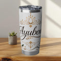 Ayubowan Sri Lankan Welcome Tumbler Gold Lotus Filigree 20oz Stainless Steel Travel Mug