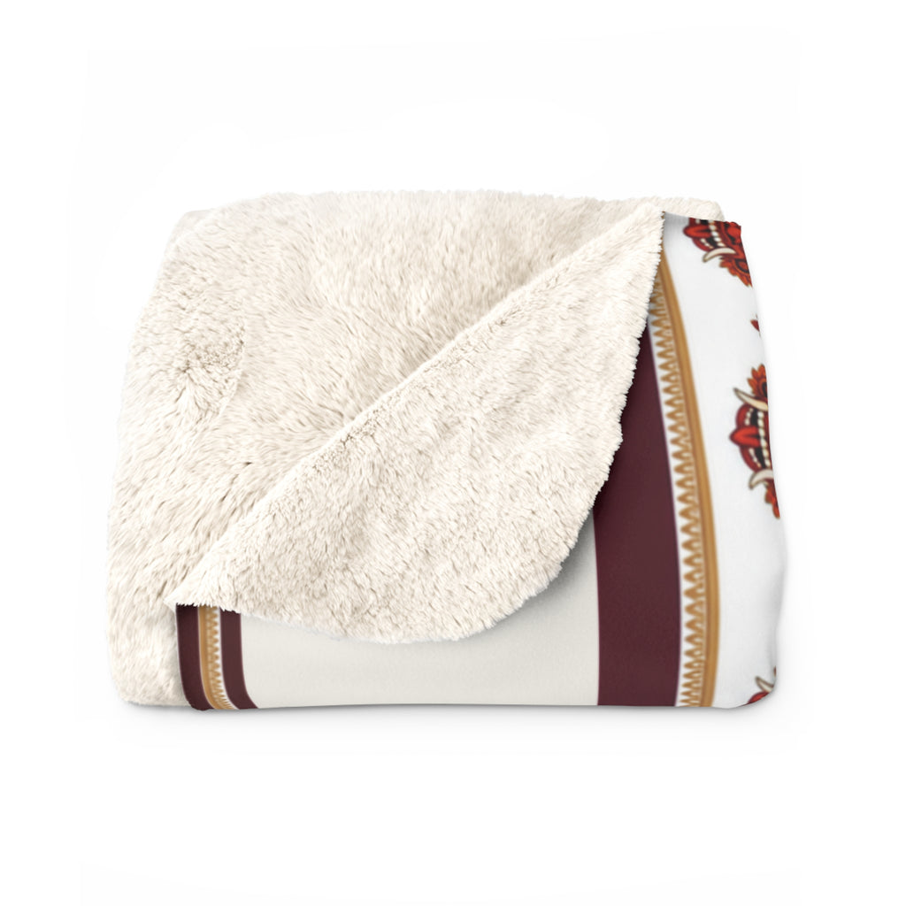 Sri Lankan Gift Sherpa Fleece Blanket Raksha Mask Vertical Border