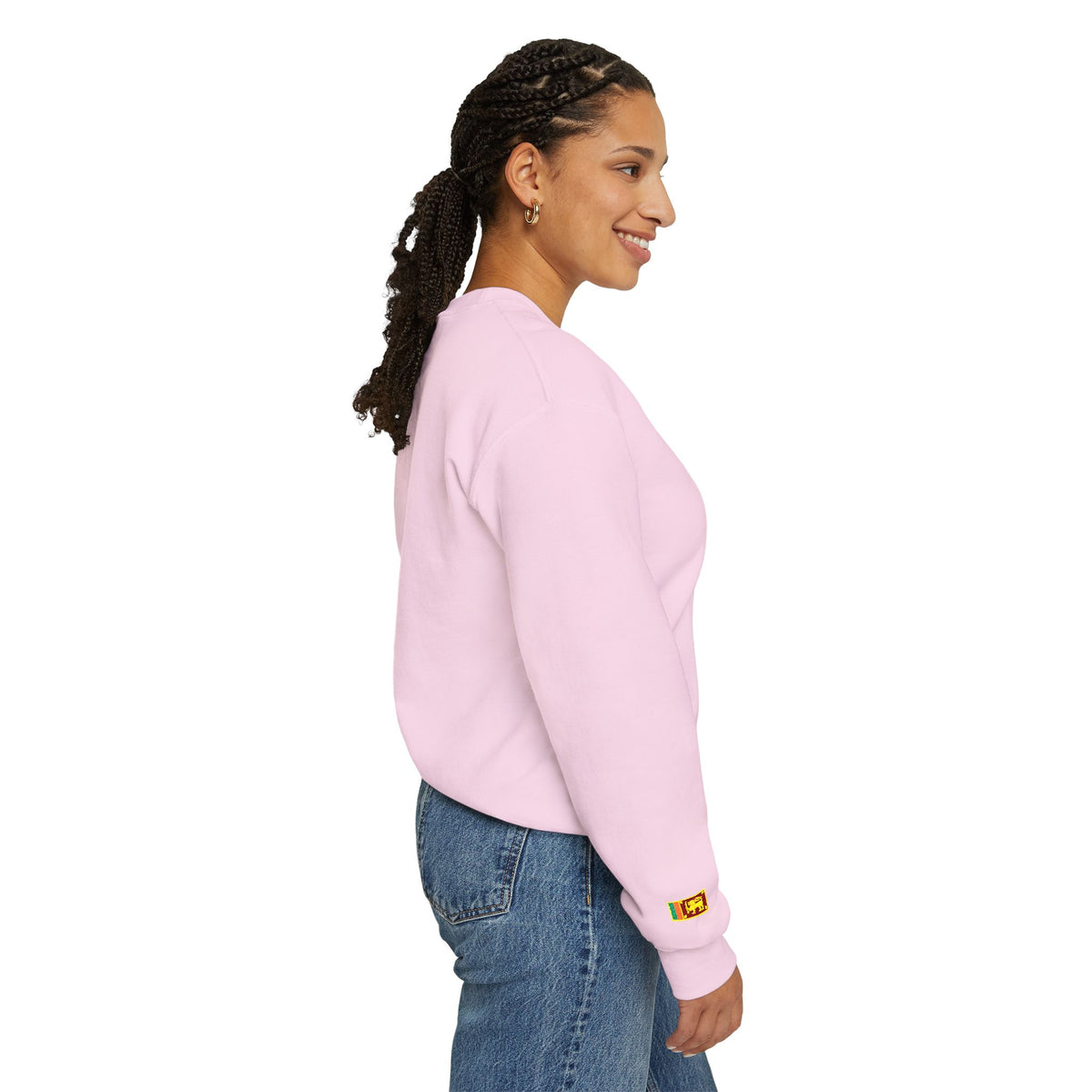 Embroideredlion face srilanka flag Minimal Palm Crest Sweatshirt — Small Tropical Logo Crewneck