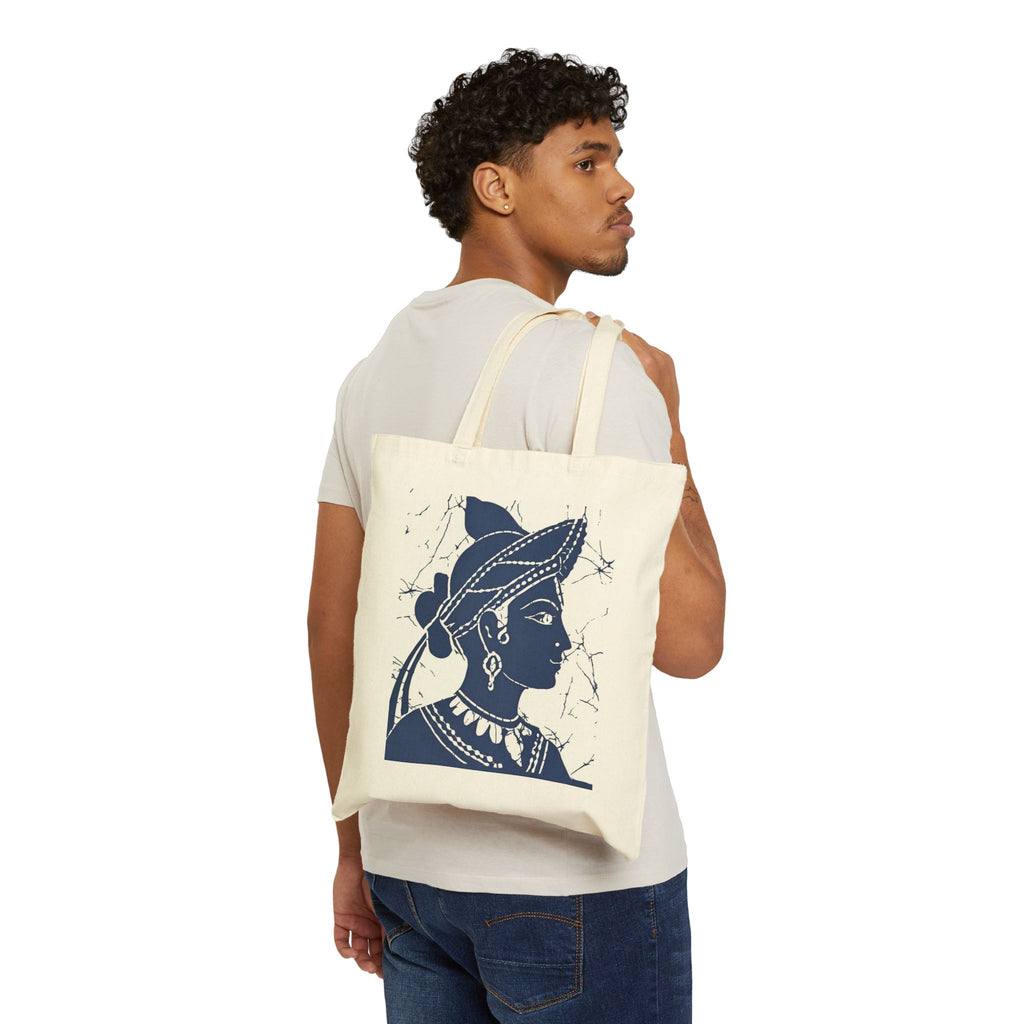 Ceylon Dancer Batik Canvas Tote Bag Sri Lankan Sigiriya Apsara Black Shopper