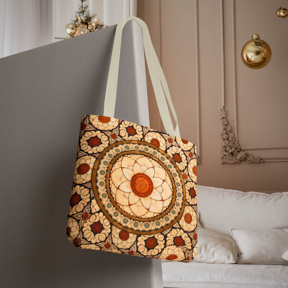 Sri Lankan Floral Mandala Tote Bag Cream & Terracotta