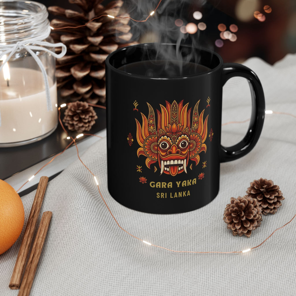 Gara Yaka Black Coffee Mug Sri Lankan Demon Mask Raksha Folk Art Ceramic Cup