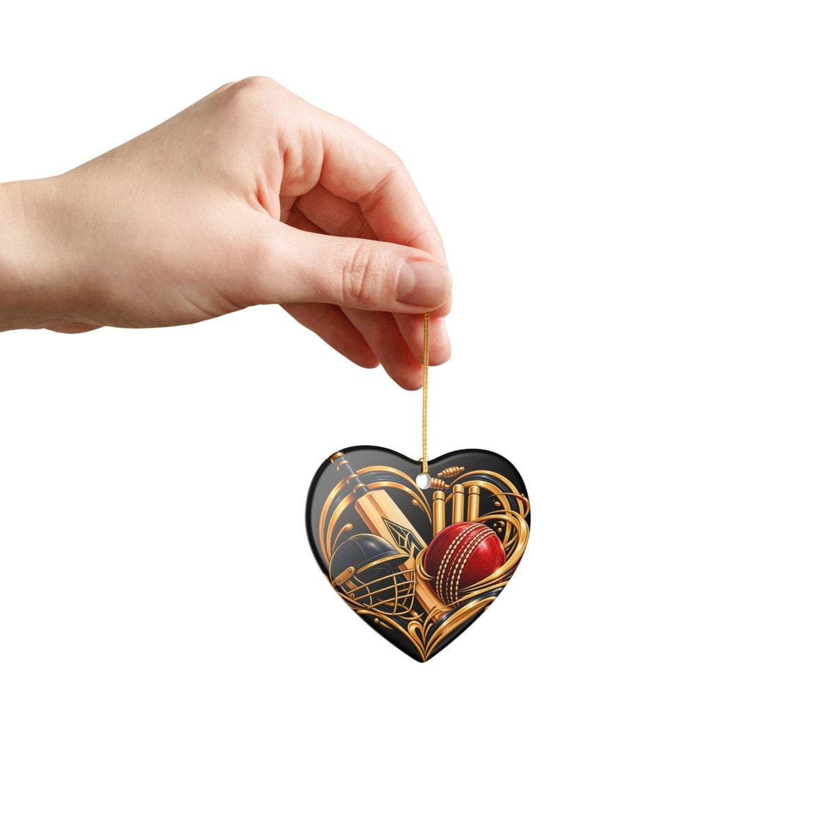 Cricket Heart Ornament  Ceramic Sports Decoration with Bat, Ball & Helmet