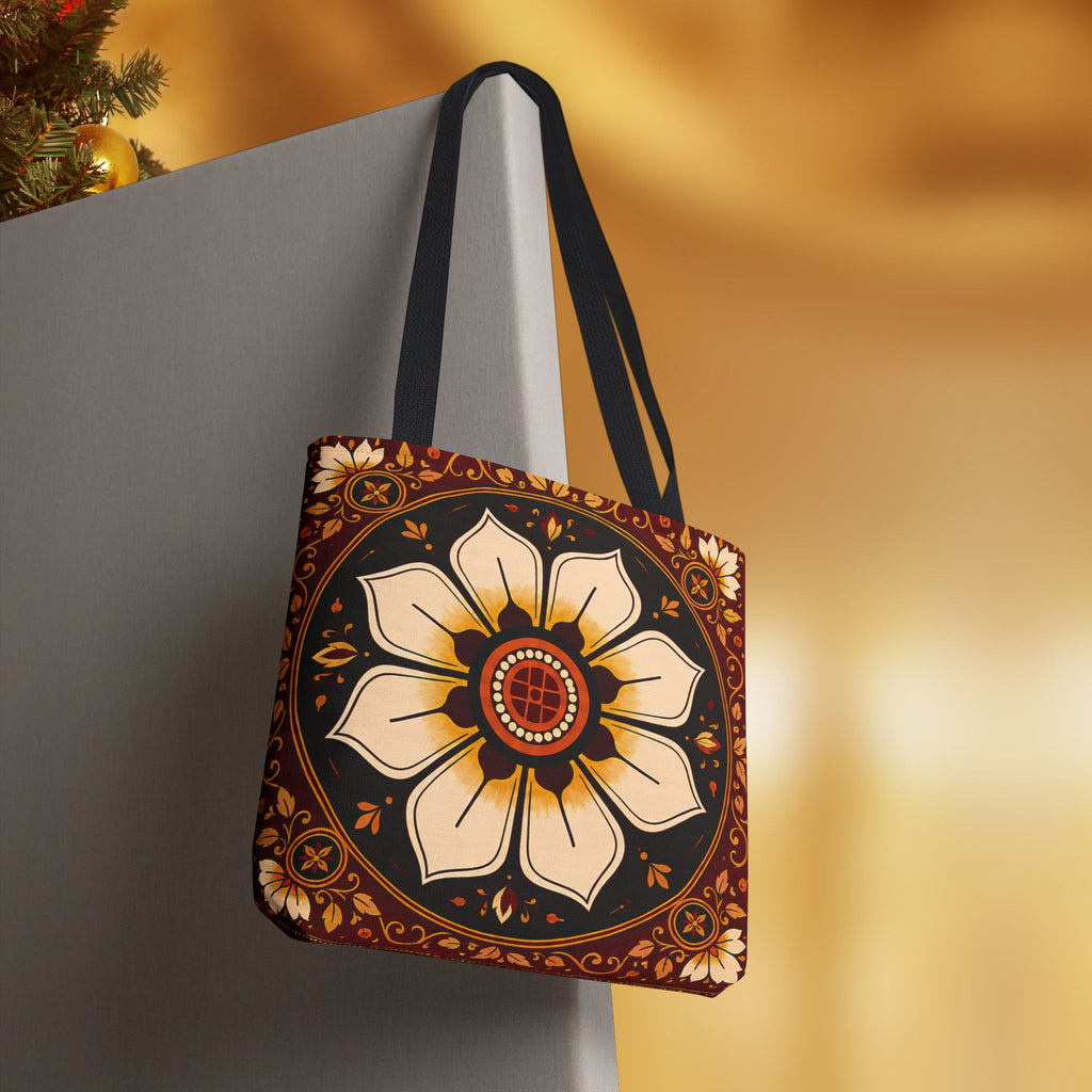 Sri Lankan Floral Tote Bag  Cream & Burgundy Gift Bag