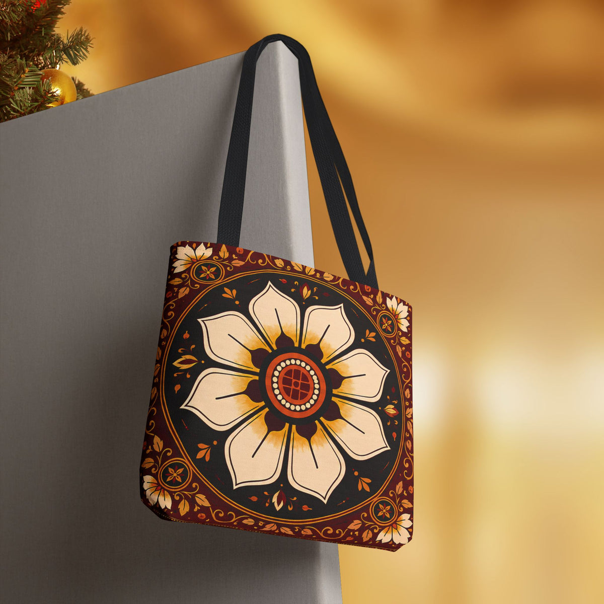 Sri Lankan Floral Tote Bag  Cream & Burgundy Gift Bag