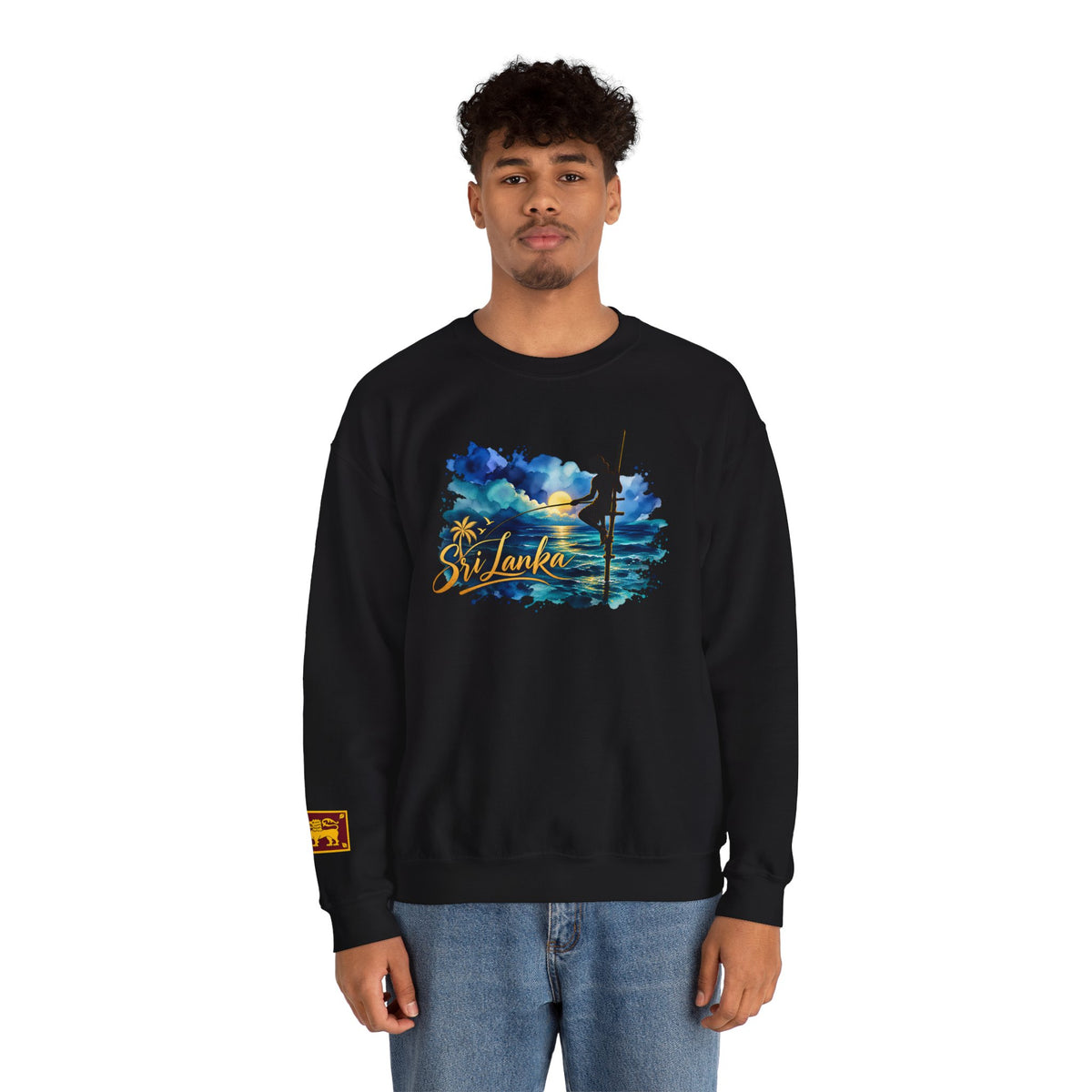 Sri Lanka Surf Crewneck Sweatshirt - Watercolor Stilt Fisherman Graphic