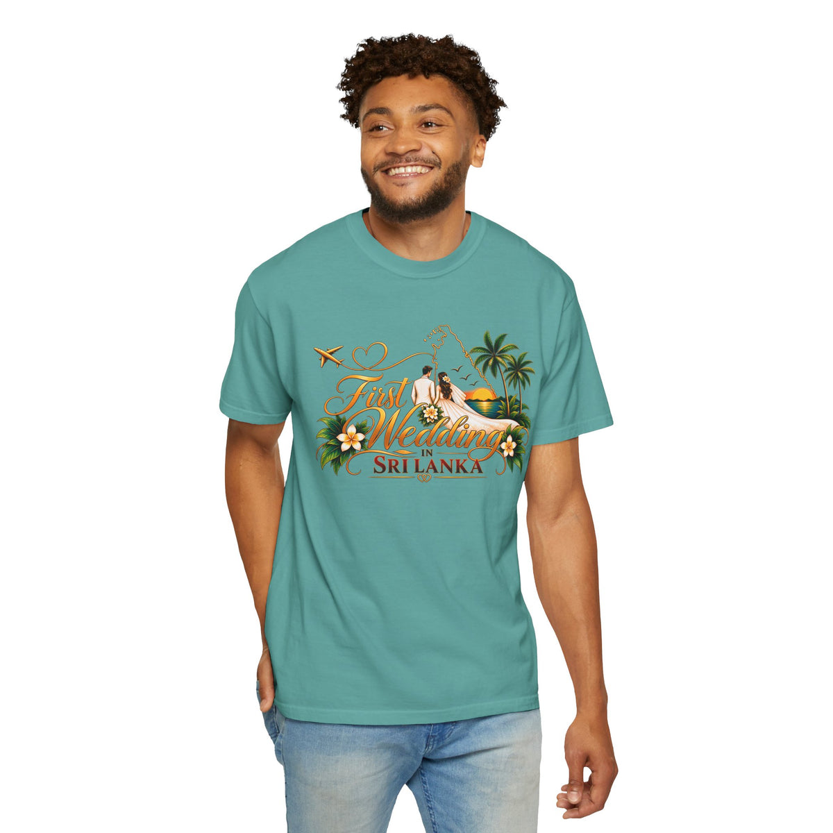 Sri Lanka Destination Wedding T-Shirt — "First Wedding Sri Lanka" Couple Tee (Roshini & Rohan 2026)
