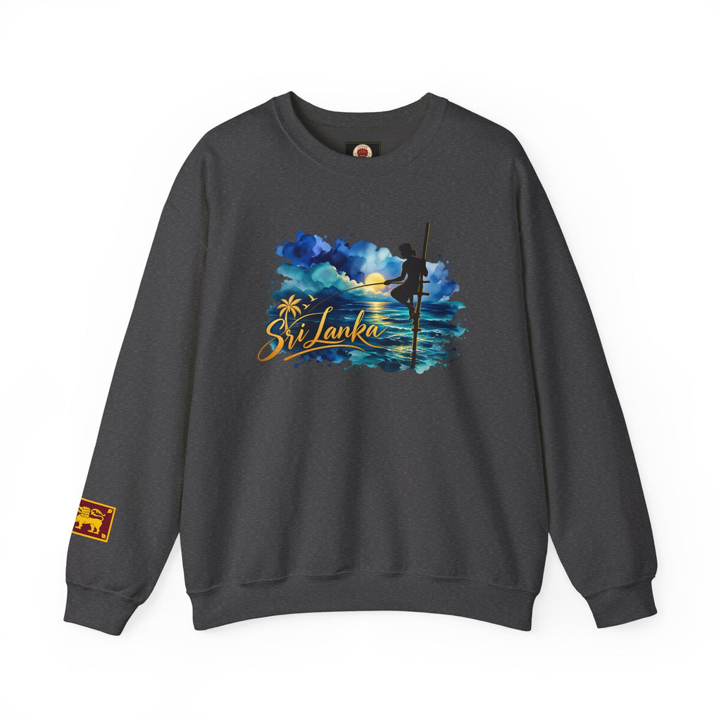 Sri Lanka Surf Crewneck Sweatshirt - Watercolor Stilt Fisherman Graphic