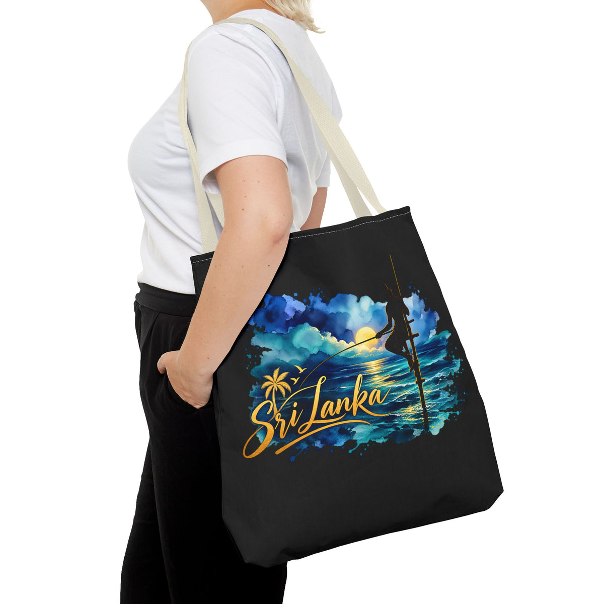 Sri Lanka Stilt Fisherman Tote Bag Island Dusk Beach Bag