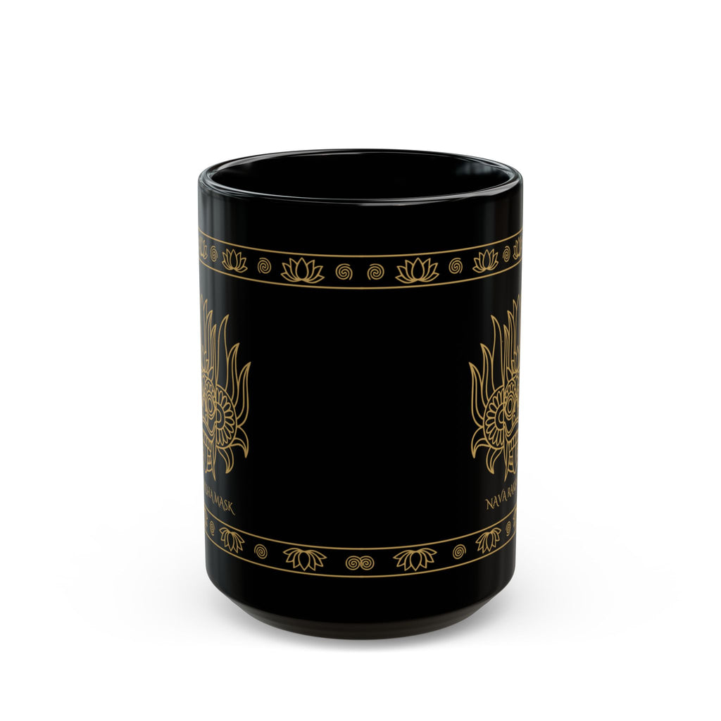 Nava Raksha Mask Black Mug Gold Sri Lankan Folk Art Coffee Cup