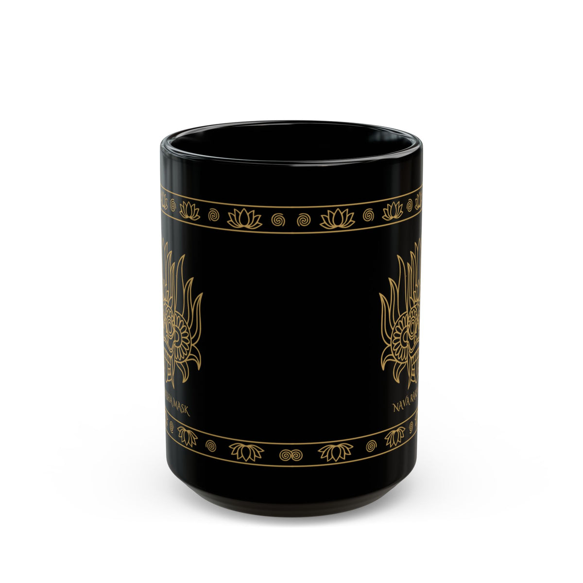 Nava Raksha Mask Black Mug Gold Sri Lankan Folk Art Coffee Cup