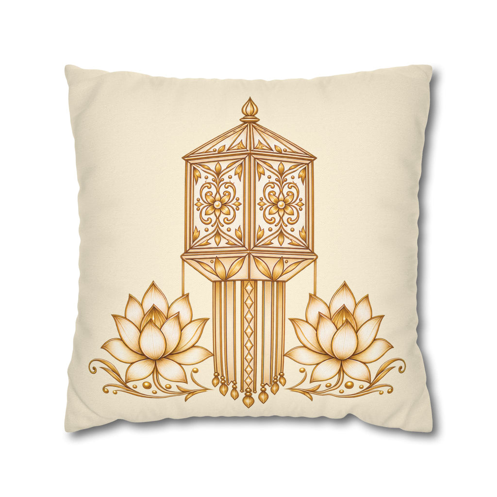 Lotus & Lantern Cushion Cover – Sri Lankan Gift Pillowcase