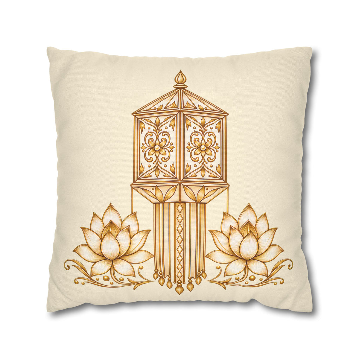 Lotus & Lantern Cushion Cover – Sri Lankan Gift Pillowcase